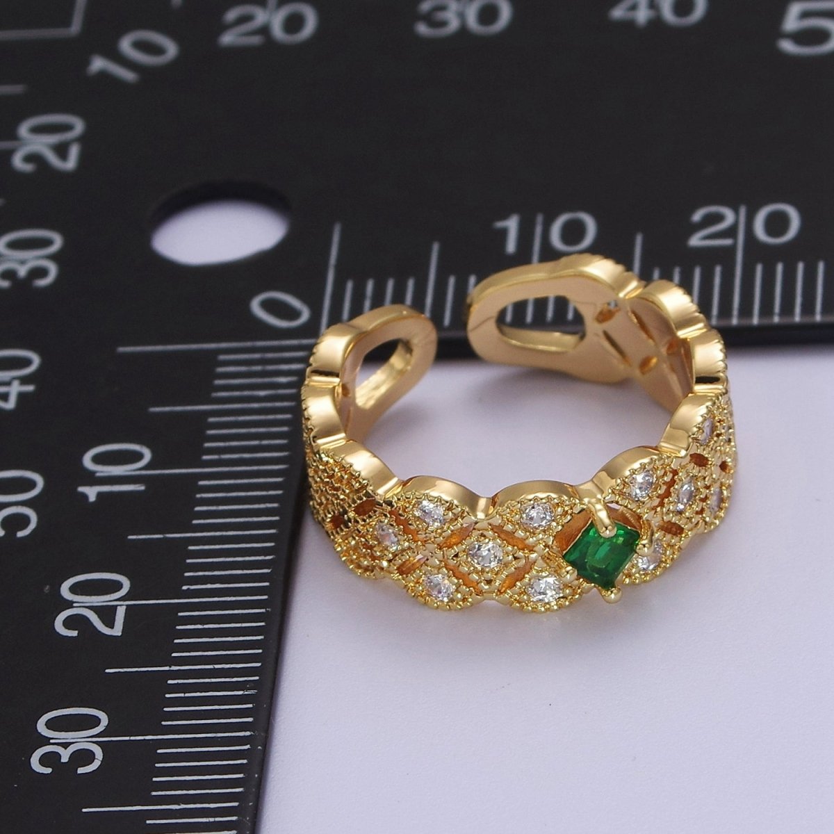 Art Deco Green Emerald Cz Stone Midi Gold Ring Band Gold plated Round Open Adjustable Ring S-516 - DLUXCA