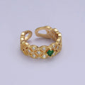 Art Deco Green Emerald Cz Stone Midi Gold Ring Band Gold plated Round Open Adjustable Ring S-516 - DLUXCA