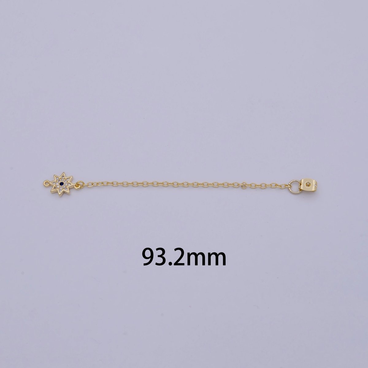 Back stopper w/ chain cz North Star Charm 2 pcs Gold plated Nickel free, Butterfly clutch chain Dainty earring back K-198 - DLUXCA