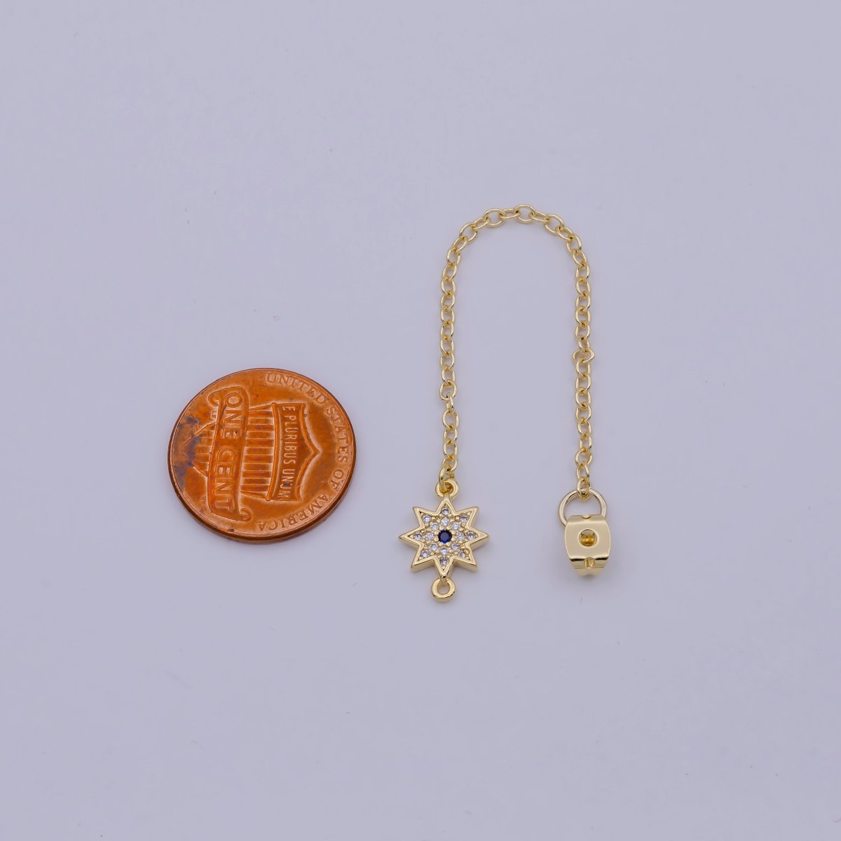 Back stopper w/ chain cz North Star Charm 2 pcs Gold plated Nickel free, Butterfly clutch chain Dainty earring back K-198 - DLUXCA