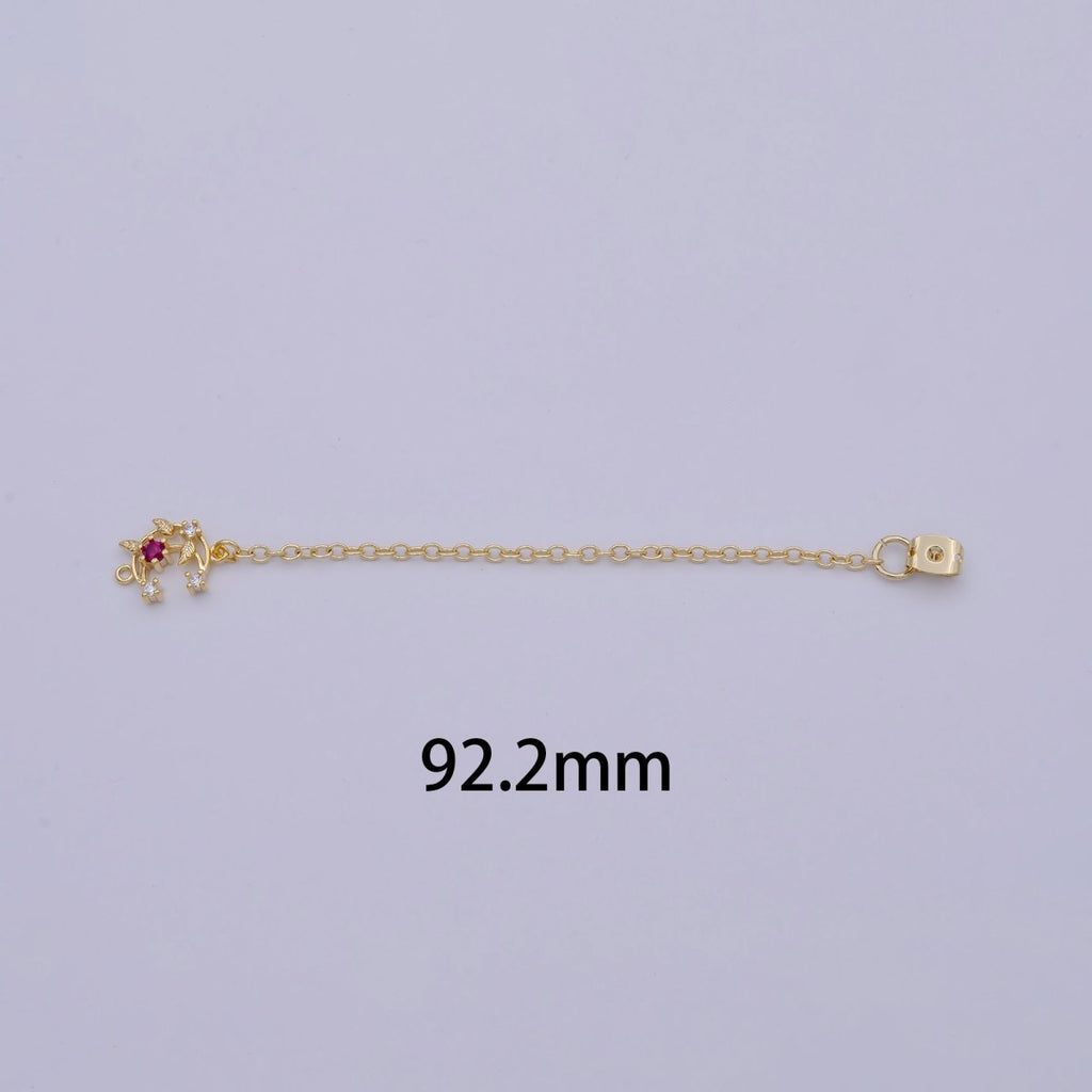 Back stopper w/ chain Pink Crescent Moon Charm 2 pcs Gold plated Nickel free, Butterfly clutch chain Dainty earring back K-187 - DLUXCA