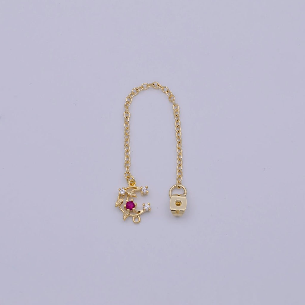 Back stopper w/ chain Pink Crescent Moon Charm 2 pcs Gold plated Nickel free, Butterfly clutch chain Dainty earring back K-187 - DLUXCA