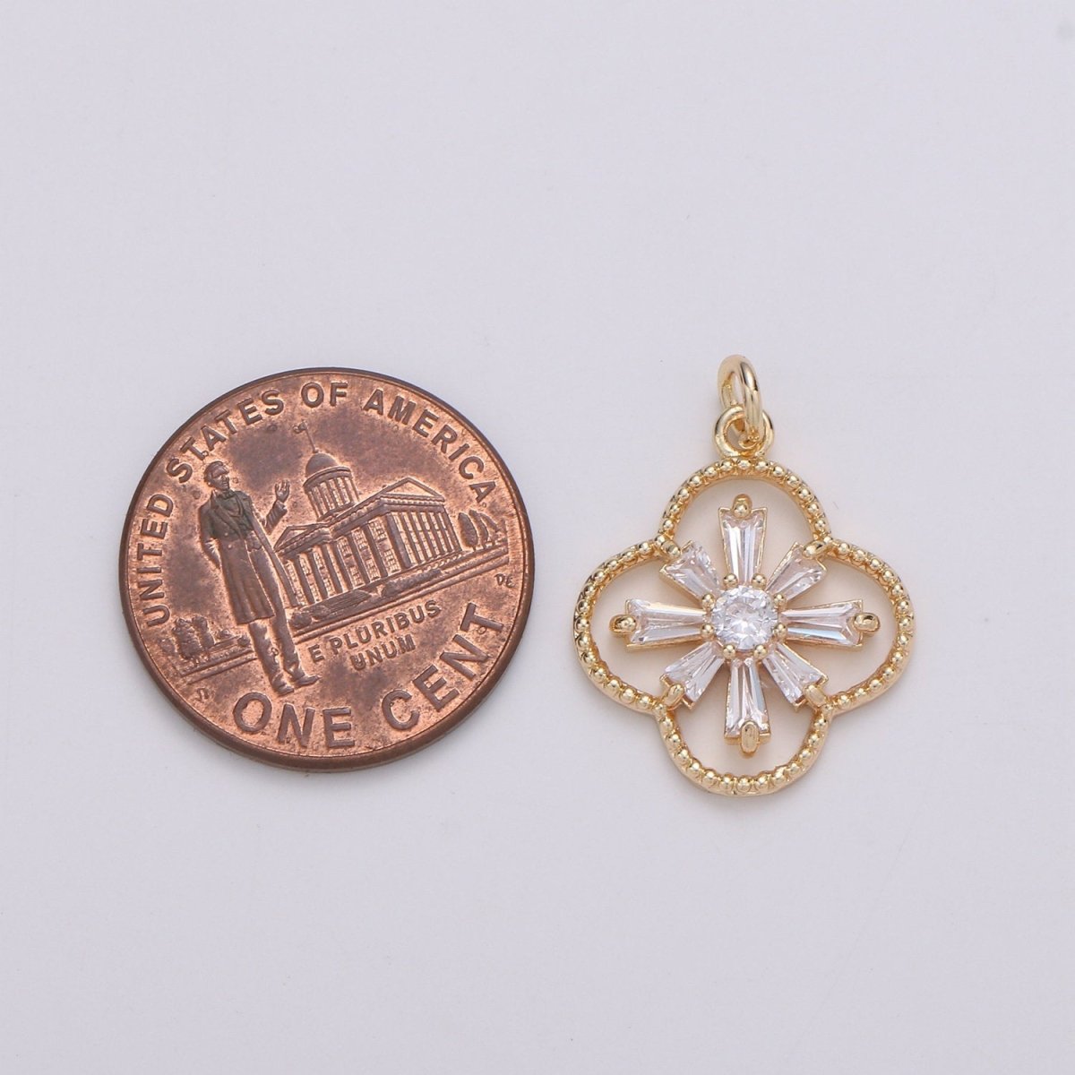 Baguette CZ Jasmine 24K Gold plated, Daisy Cluster Cubic Charm, Dainty Flower Pendant Dainty Vane Charm Compass bracelet earring necklace C-830 - DLUXCA