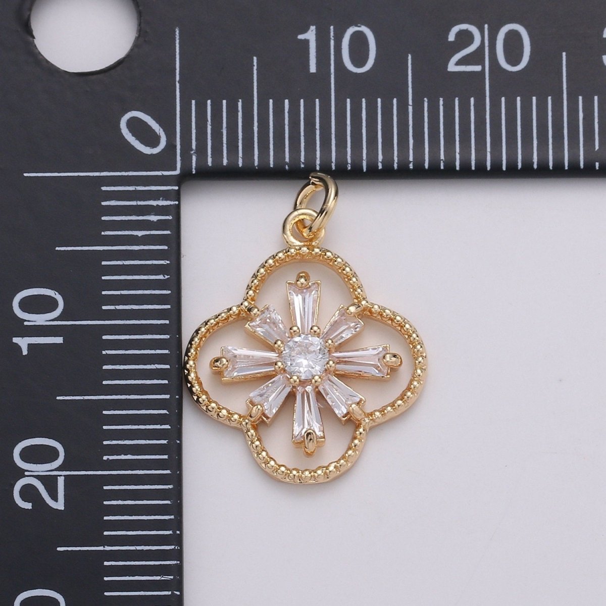 Baguette CZ Jasmine 24K Gold plated, Daisy Cluster Cubic Charm, Dainty Flower Pendant Dainty Vane Charm Compass bracelet earring necklace C-830 - DLUXCA