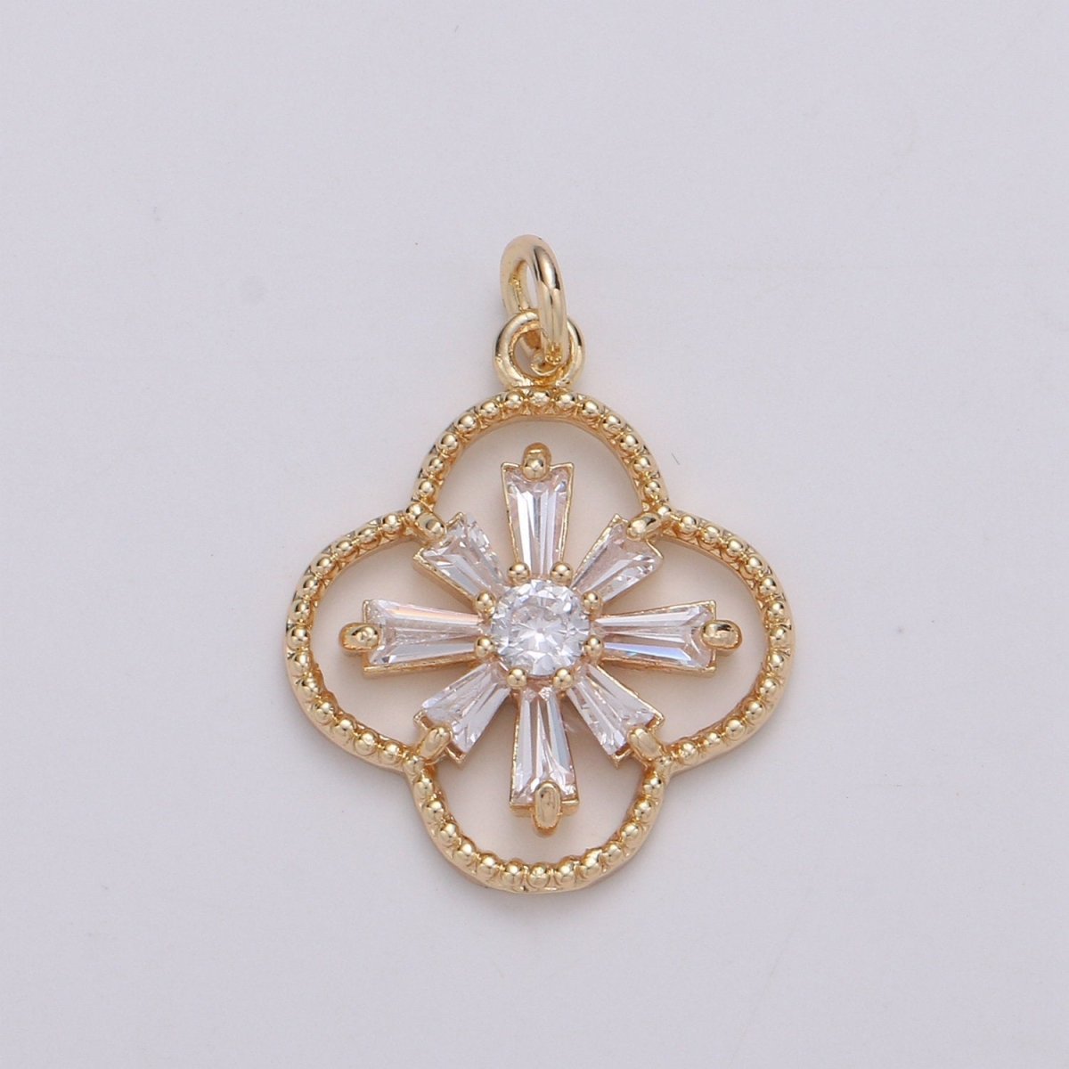 Baguette CZ Jasmine 24K Gold plated, Daisy Cluster Cubic Charm, Dainty Flower Pendant Dainty Vane Charm Compass bracelet earring necklace C-830 - DLUXCA