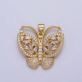 Baguette Micro Paved CZ Monarch Butterfly Gold Pendant H-166 - DLUXCA