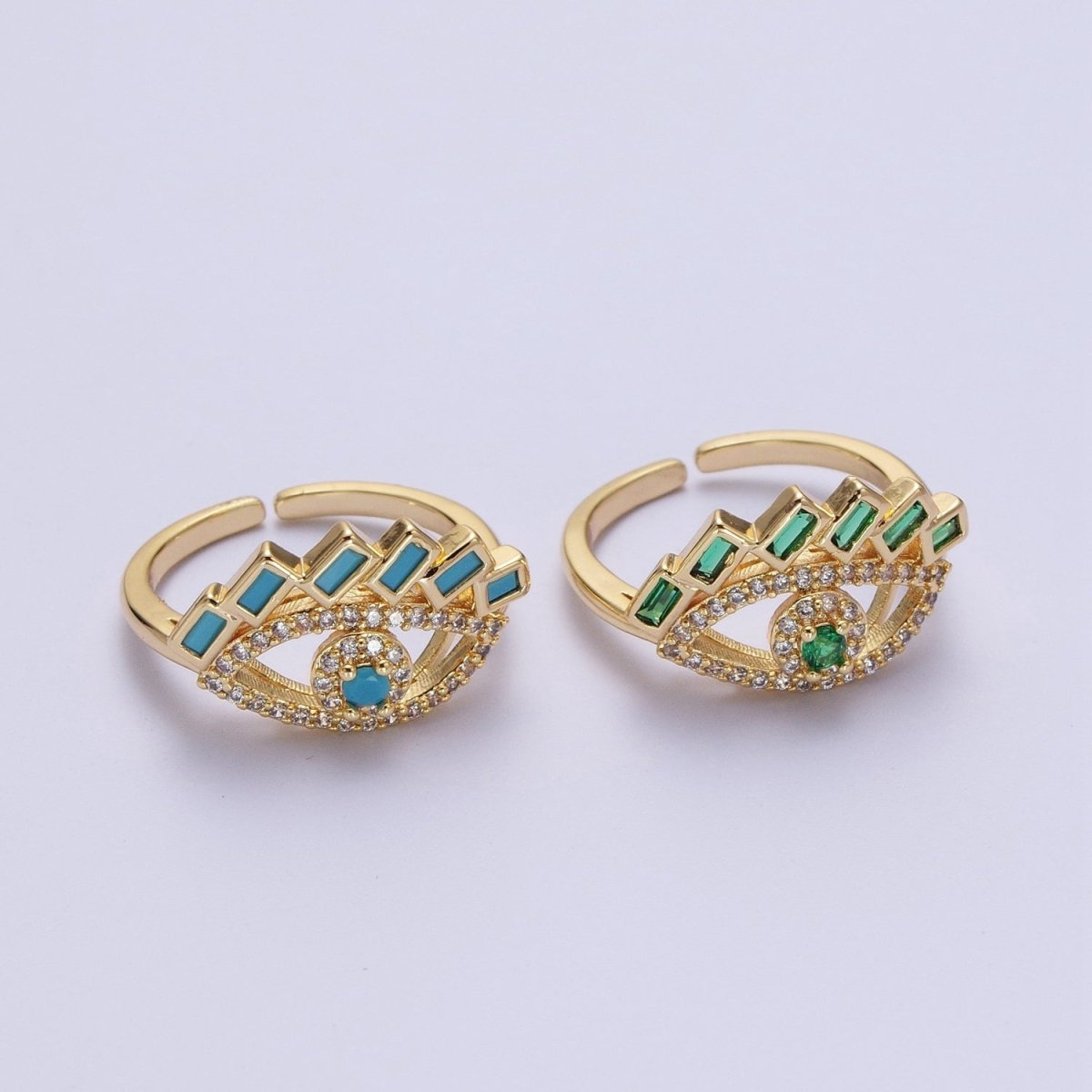 Baguette Ring Green Teal CZ Ring 16K Gold plated Stackable Trendy Evil Eye Ring Jewelry Open Adjustable Ring R-325 R-499