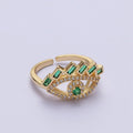 Baguette Ring Green Teal CZ Ring 16K Gold plated Stackable Trendy Evil Eye Ring Jewelry Open Adjustable Ring R-325 R-499