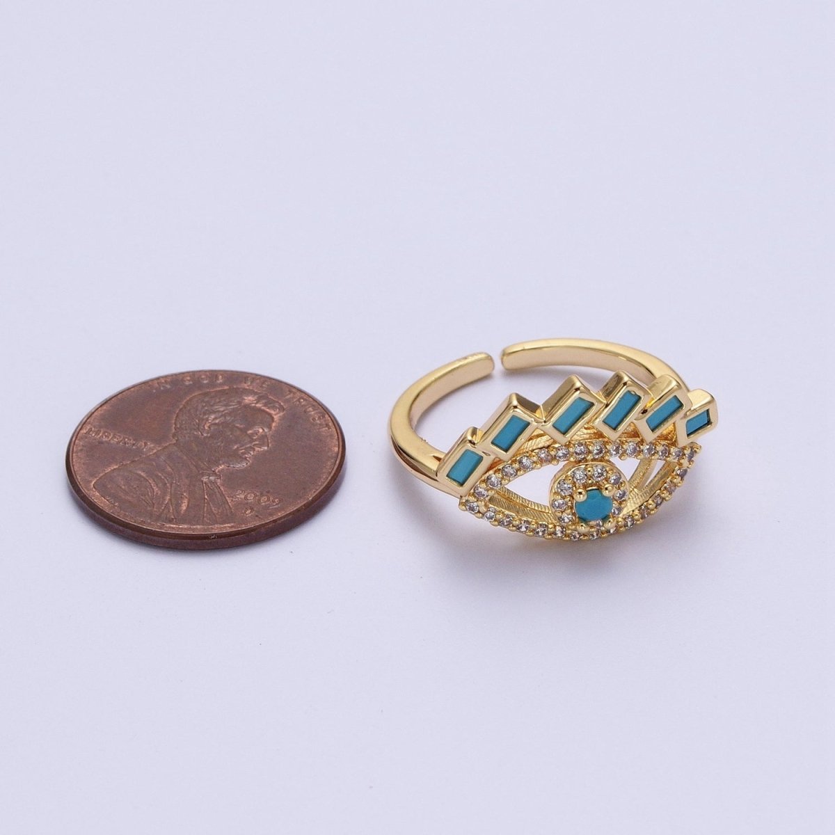 Baguette Ring Green Teal CZ Ring 16K Gold plated Stackable Trendy Evil Eye Ring Jewelry Open Adjustable Ring R-325 R-499