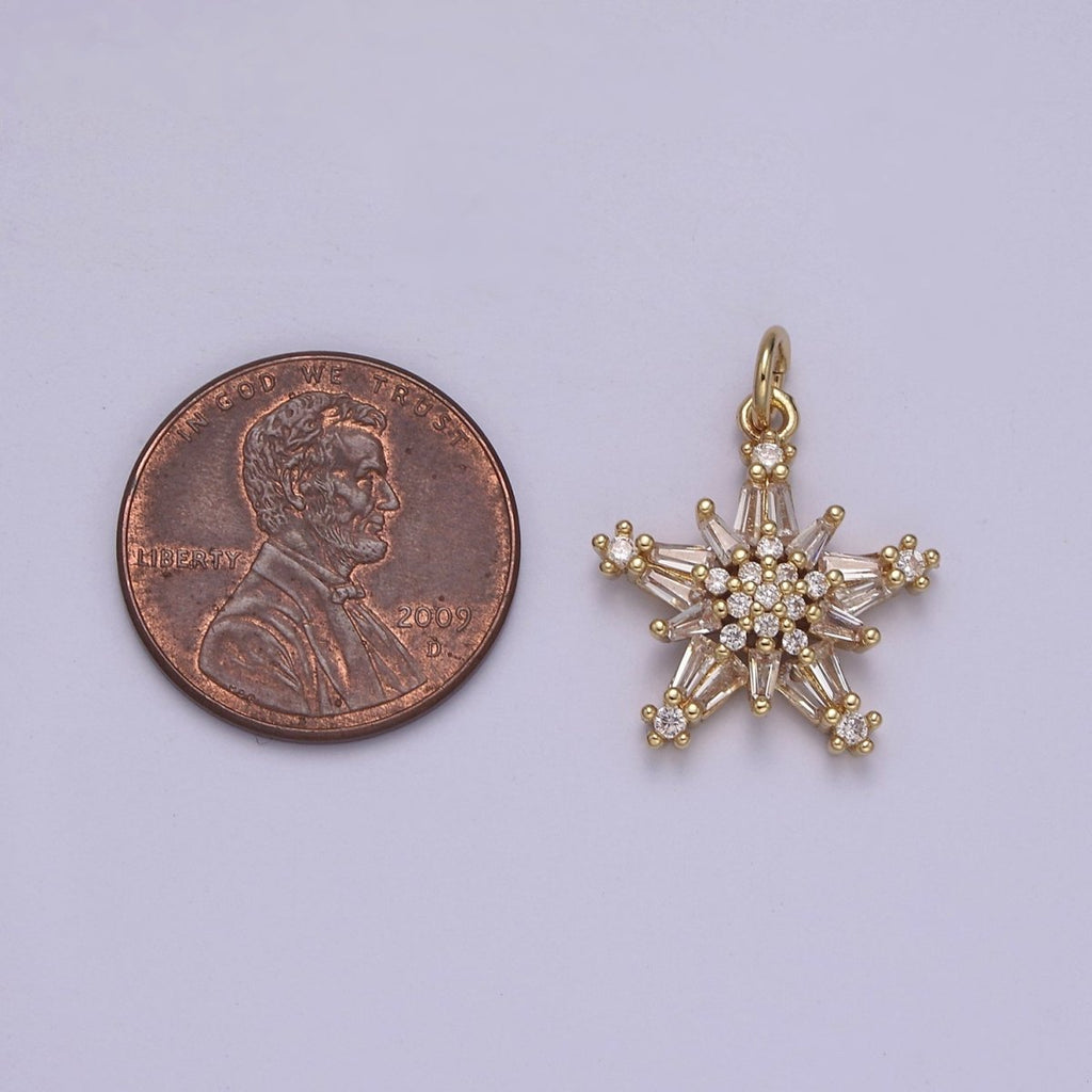 Baguette Star Pendant, CZ star charm for jewelry making, Celestial charm for necklace, Bracelet, earring 14k Gold plated Finding N-852 - DLUXCA