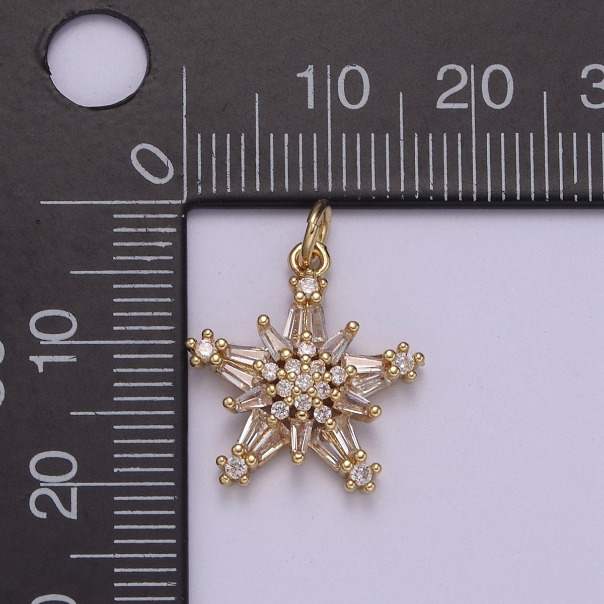 Baguette Star Pendant, CZ star charm for jewelry making, Celestial charm for necklace, Bracelet, earring 14k Gold plated Finding N-852 - DLUXCA