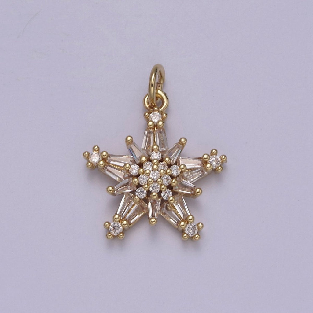 Baguette Star Pendant, CZ star charm for jewelry making, Celestial charm for necklace, Bracelet, earring 14k Gold plated Finding N-852 - DLUXCA