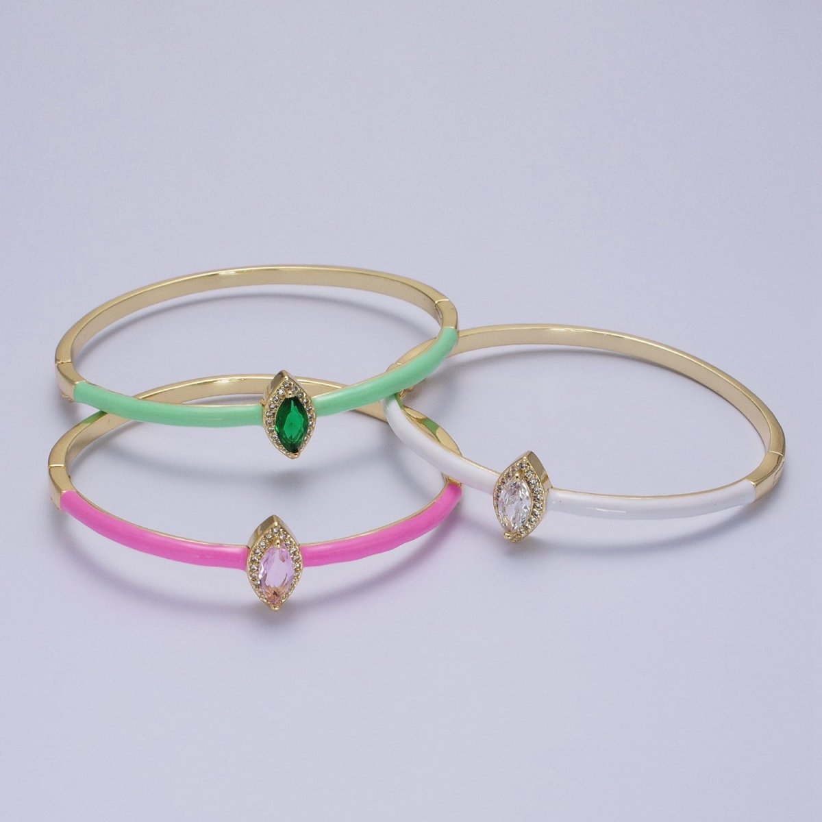 Barbie core Gold plated Marquise White, Green, Pink Micro Paved Enamel Gold Bangle Bracelet | WA-1337 WA-1338 WA-1339 Clearance Pricing