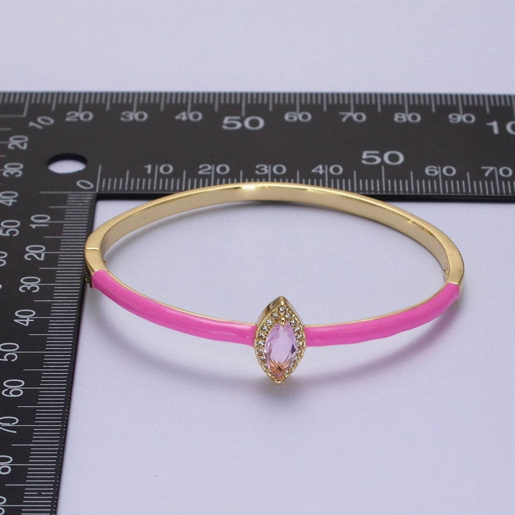 Barbie core Gold plated Marquise White, Green, Pink Micro Paved Enamel Gold Bangle Bracelet | WA-1337 WA-1338 WA-1339 Clearance Pricing