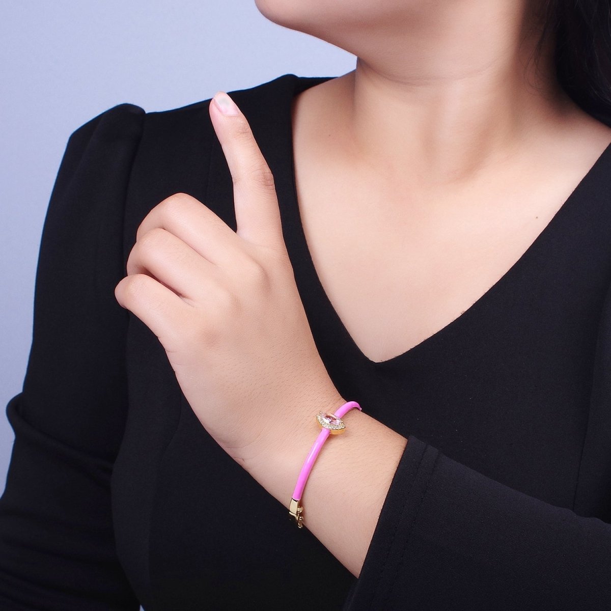 Barbie core Gold plated Marquise White, Green, Pink Micro Paved Enamel Gold Bangle Bracelet | WA-1337 WA-1338 WA-1339 Clearance Pricing