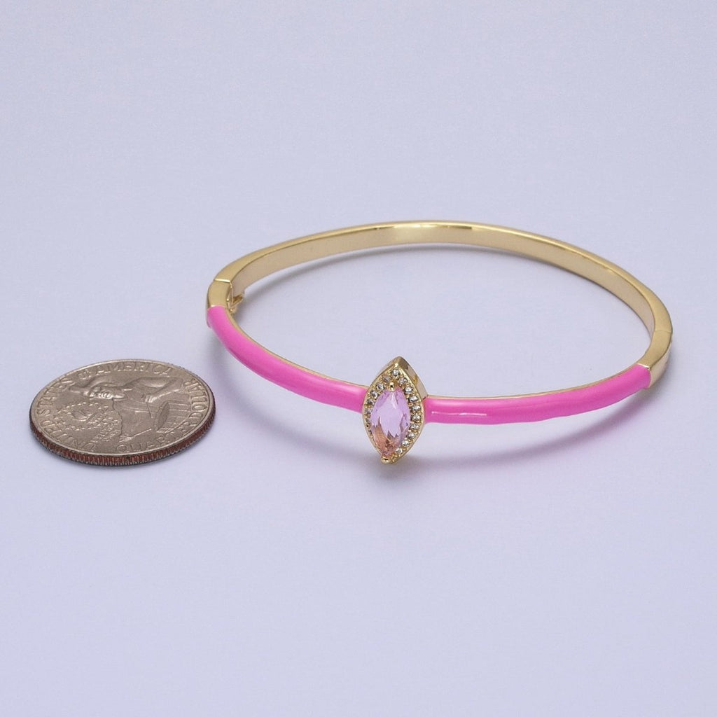 Barbie core Gold plated Marquise White, Green, Pink Micro Paved Enamel Gold Bangle Bracelet | WA-1337 WA-1338 WA-1339 Clearance Pricing