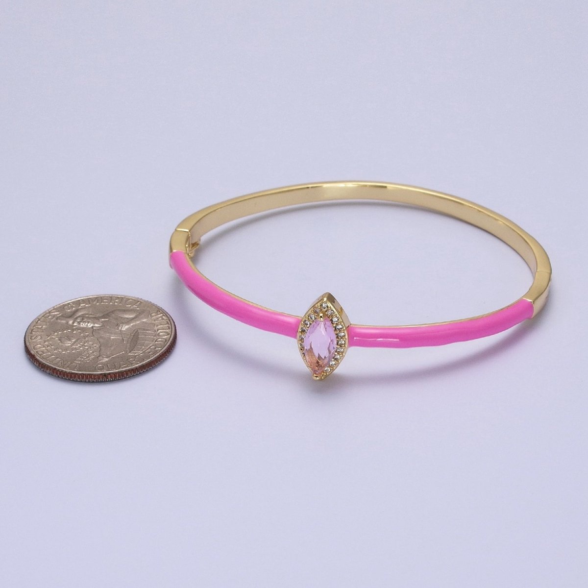 Barbie core Gold plated Marquise White, Green, Pink Micro Paved Enamel Gold Bangle Bracelet | WA-1337 WA-1338 WA-1339 Clearance Pricing