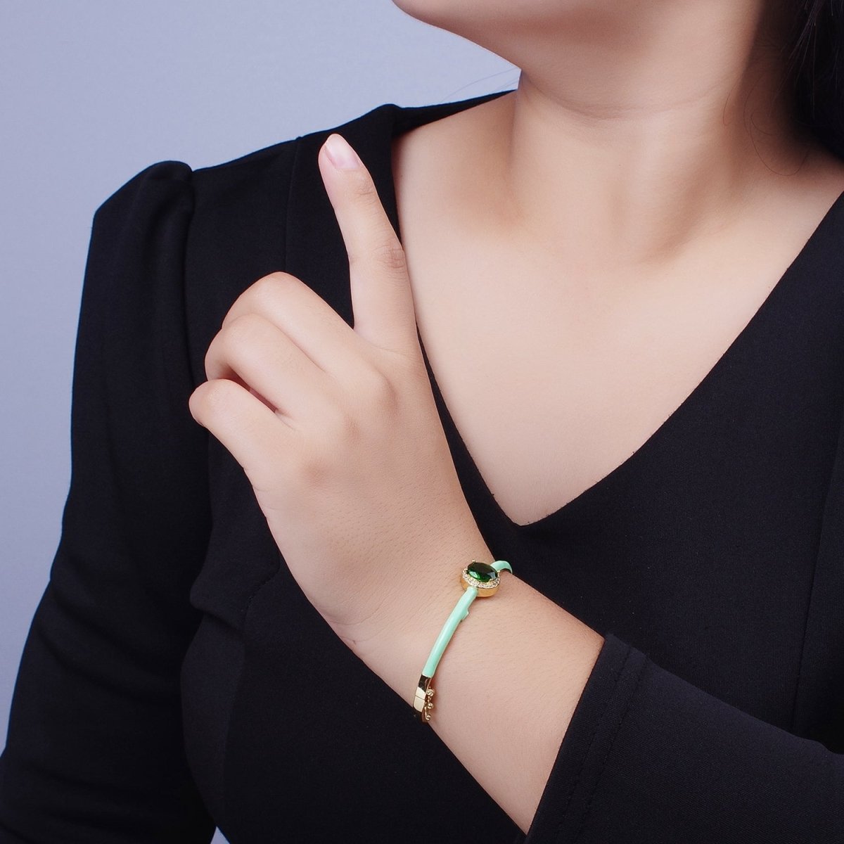 Barbie core Gold plated Oval White, Green, Pink Micro Paved Enamel Gold Bangle Bracelet | WA-1348 - WA-1350 Clearance Pricing