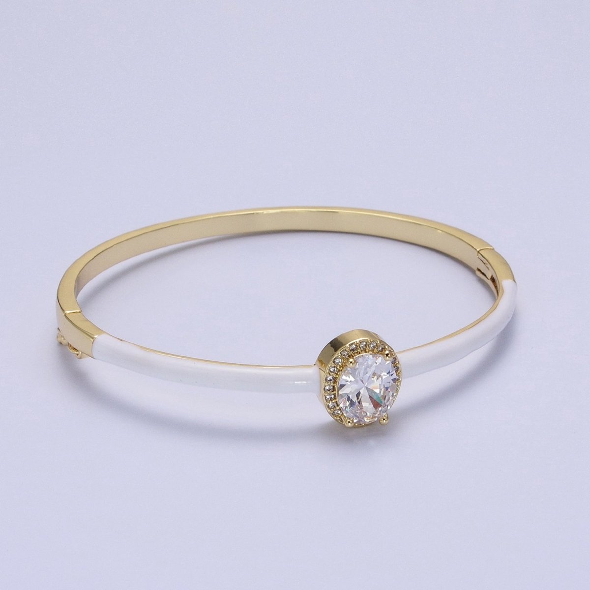 Barbie core Gold plated Oval White, Green, Pink Micro Paved Enamel Gold Bangle Bracelet | WA-1348 - WA-1350 Clearance Pricing