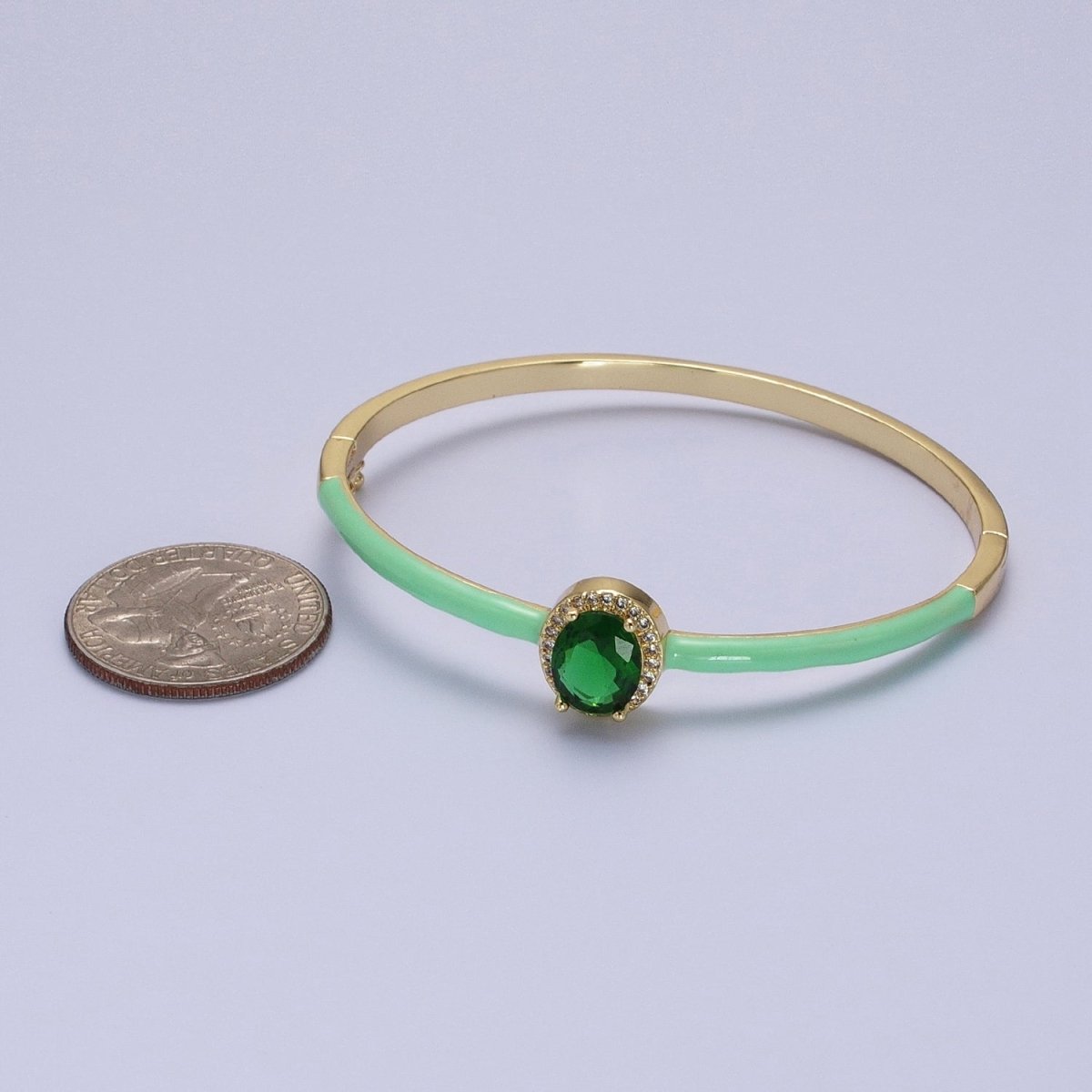 Barbie core Gold plated Oval White, Green, Pink Micro Paved Enamel Gold Bangle Bracelet | WA-1348 - WA-1350 Clearance Pricing