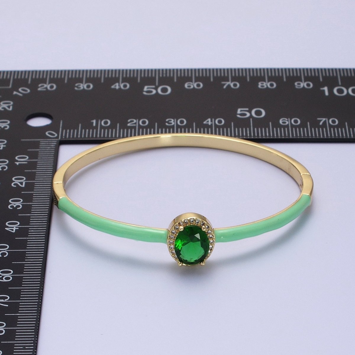 Barbie core Gold plated Oval White, Green, Pink Micro Paved Enamel Gold Bangle Bracelet | WA-1348 - WA-1350 Clearance Pricing