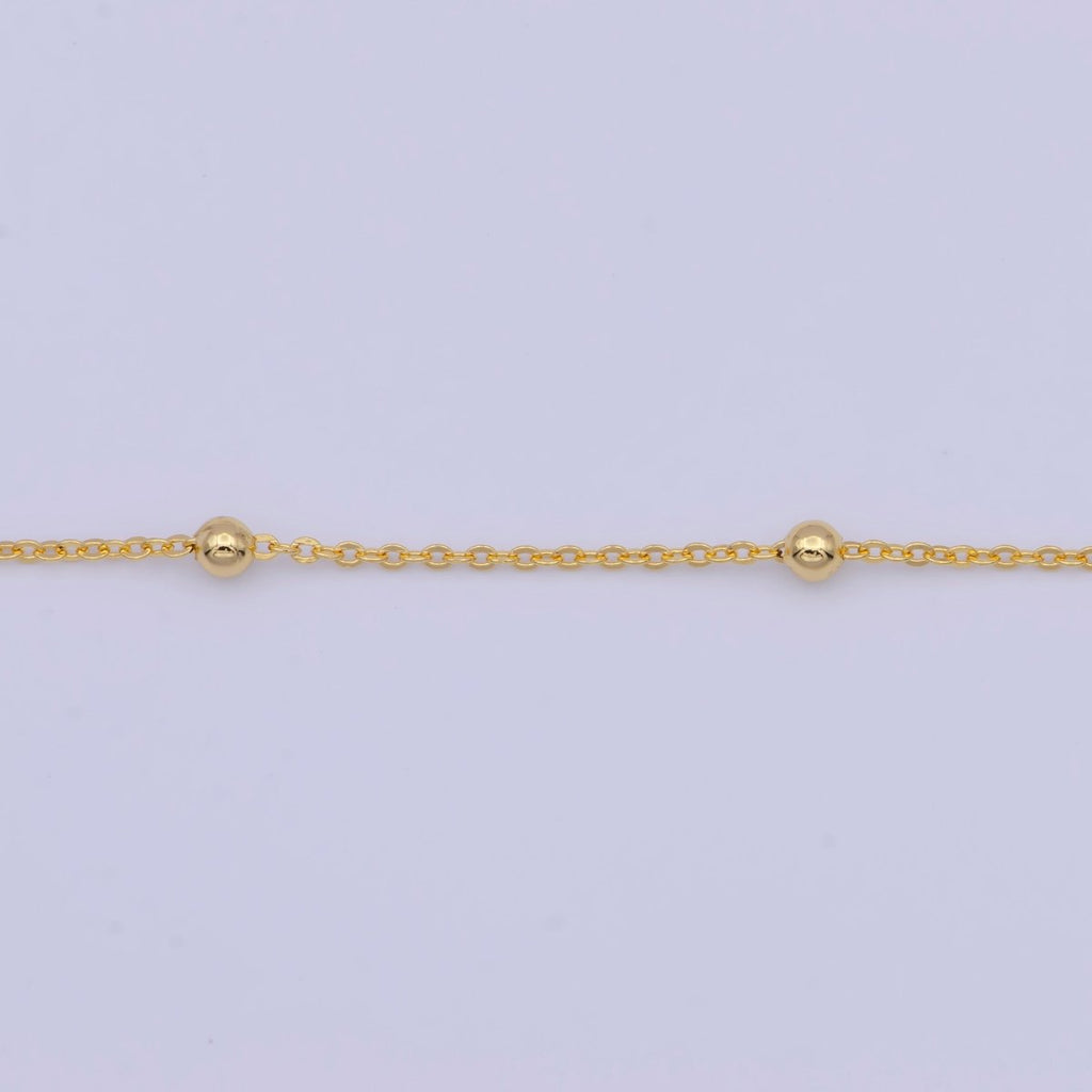 Beaded Chain Gold Satellite Necklace, Dainty Beaded Necklace, Layering Beaded Chain, Delicate Necklace Ready to Wear with W Clasp | WA-1131 Clearance Pricing - DLUXCA