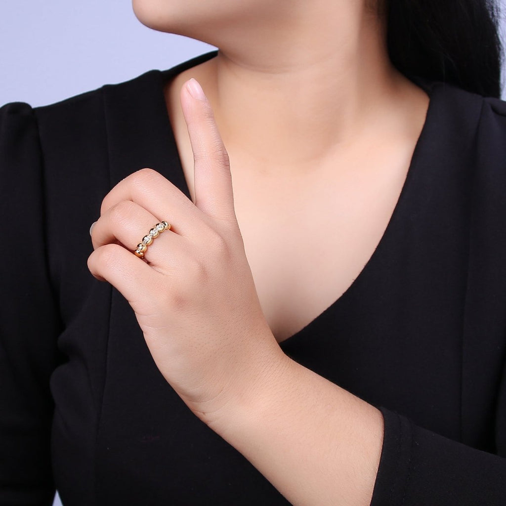 Beaded Textured 24K Gold plated Ring, Micro Pave CZ Open Adjustable Ring in Silver & Gold | U-444 U-445 - DLUXCA