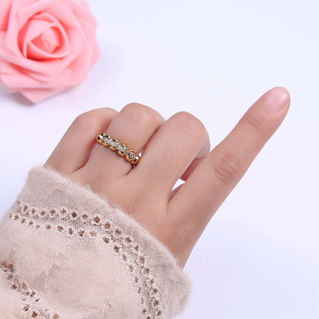 Beaded Textured 24K Gold plated Ring, Micro Pave CZ Open Adjustable Ring in Silver & Gold | U-444 U-445 - DLUXCA