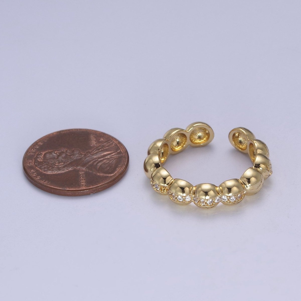 Beaded Textured 24K Gold plated Ring, Micro Pave CZ Open Adjustable Ring in Silver & Gold | U-444 U-445 - DLUXCA