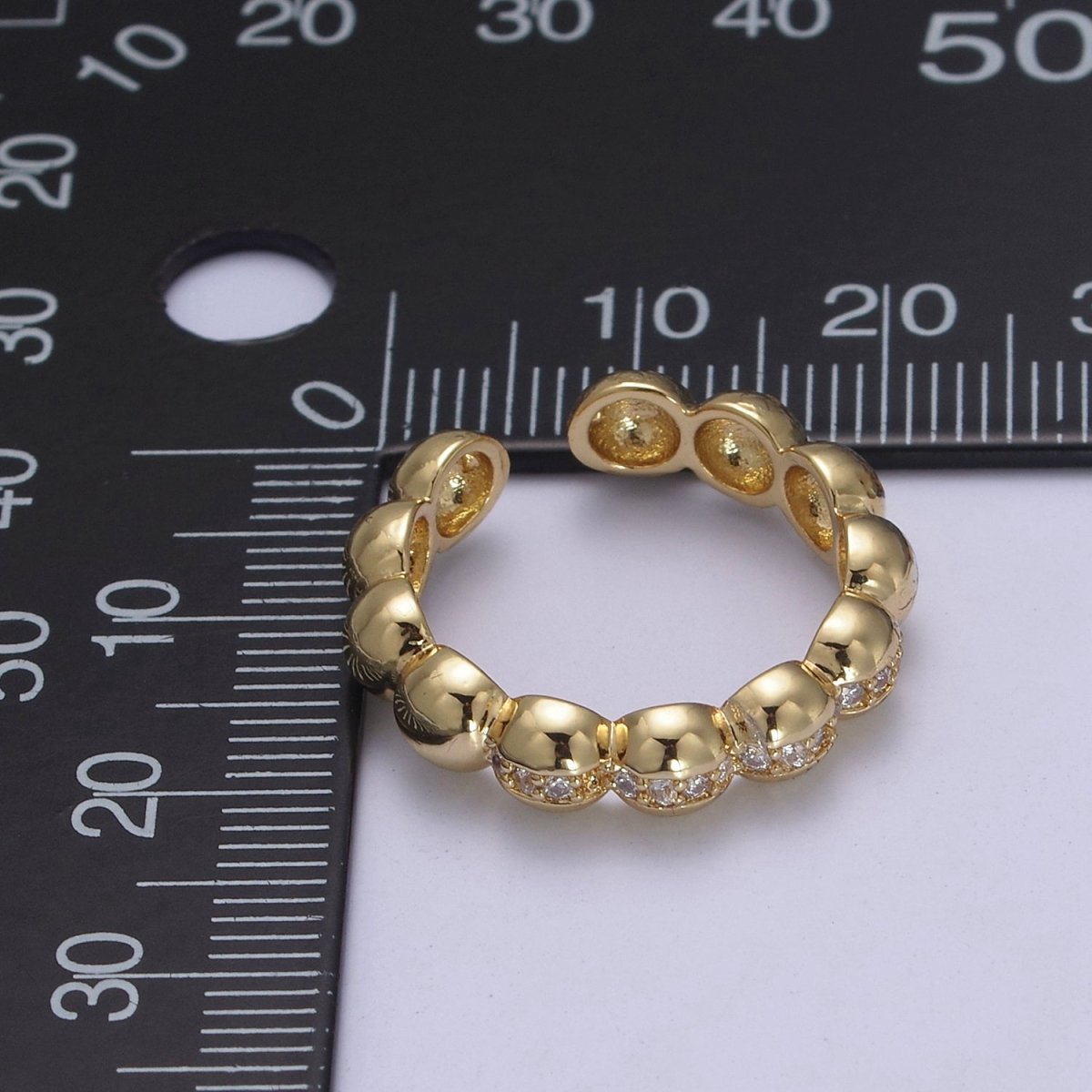 Beaded Textured 24K Gold plated Ring, Micro Pave CZ Open Adjustable Ring in Silver & Gold | U-444 U-445 - DLUXCA