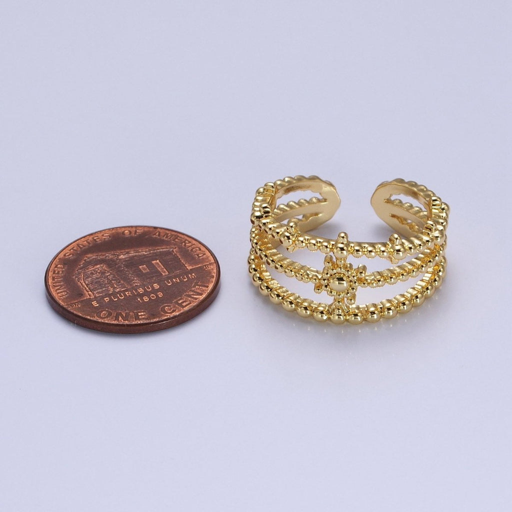 Beaded Triple Band Gold Sun Ring Stacking Celestial Jewelry Ring | AA1491 - DLUXCA