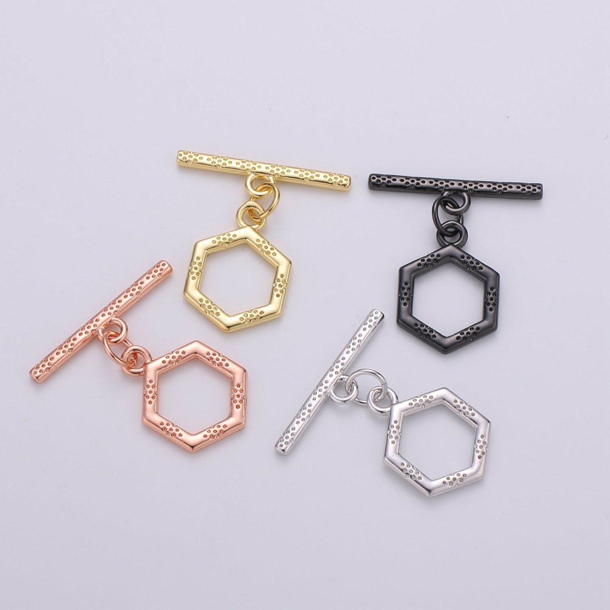 Bee hive Toggle Clasp, 24K Gold plated Toggle Clasps - Unique OT Clasp Hexagon Geometric Clasp for geometric Jewelry Supply L-090 L-093 L-094 L-095 - DLUXCA