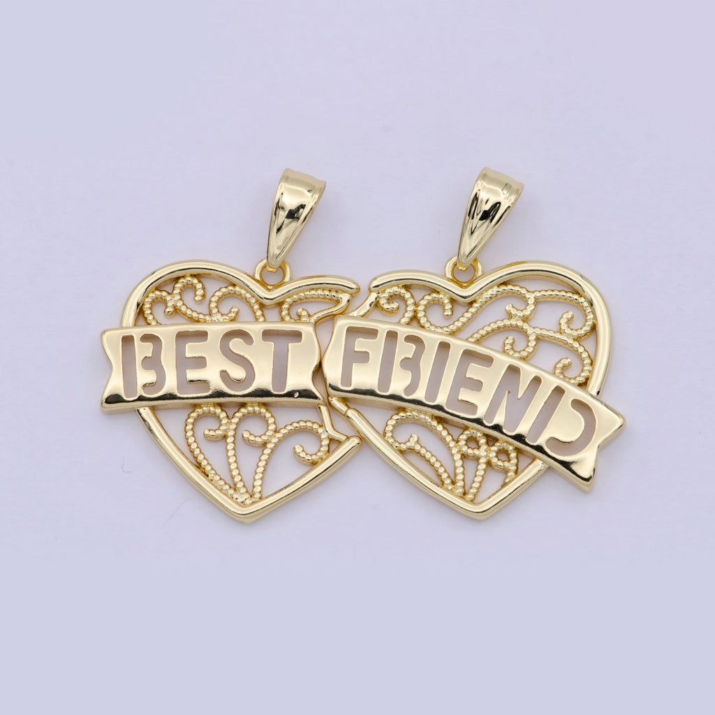 Best Friend 2 Piece Heart Charm Pendant, Bestie Set Puzzle Heart Piece Pendant for Friendship Necklace Making N-555 N-556 - DLUXCA