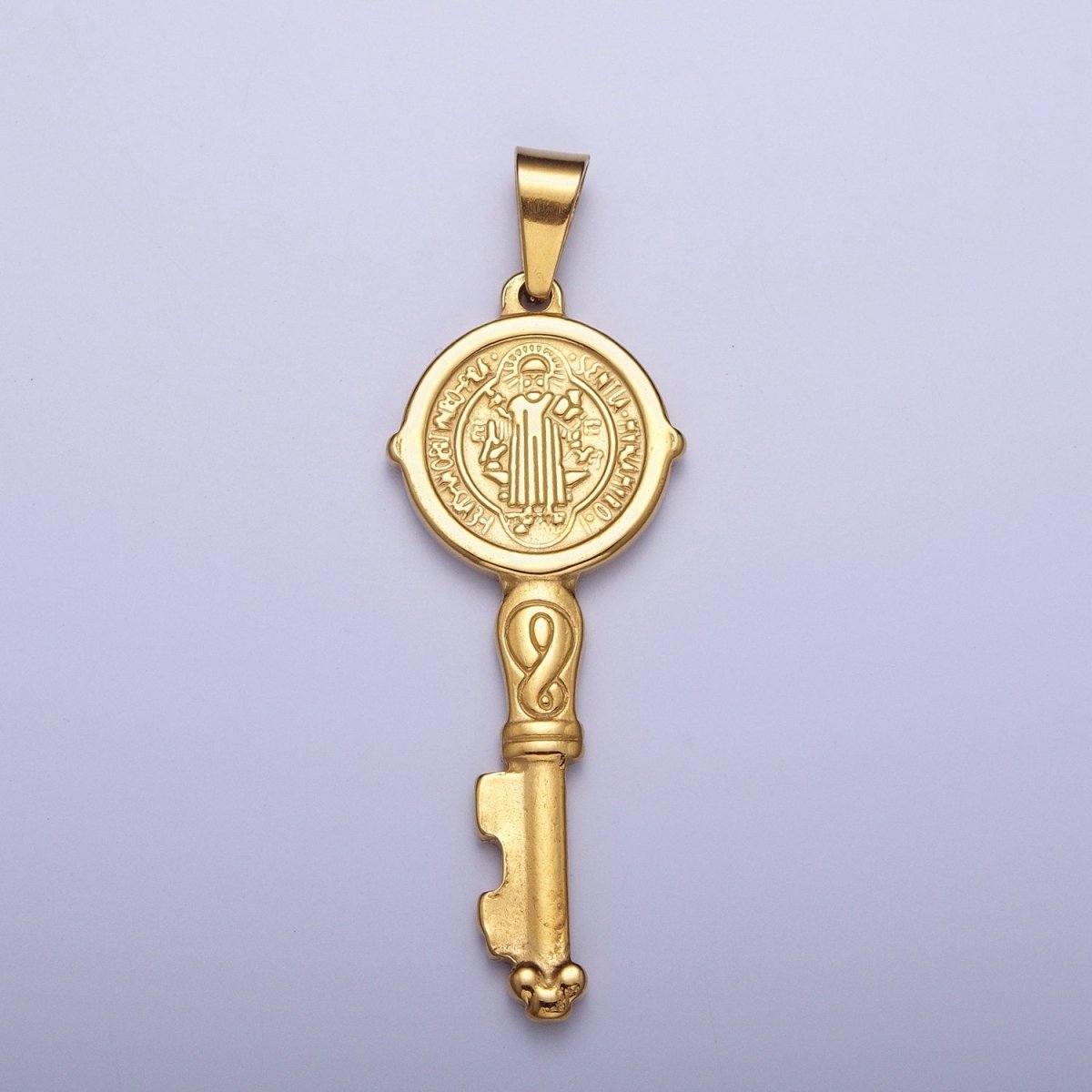 Big 24k Gold plated Saint Benedict Pendant Double Sided San Benito Charm Religious Key Pendant X-648 - DLUXCA
