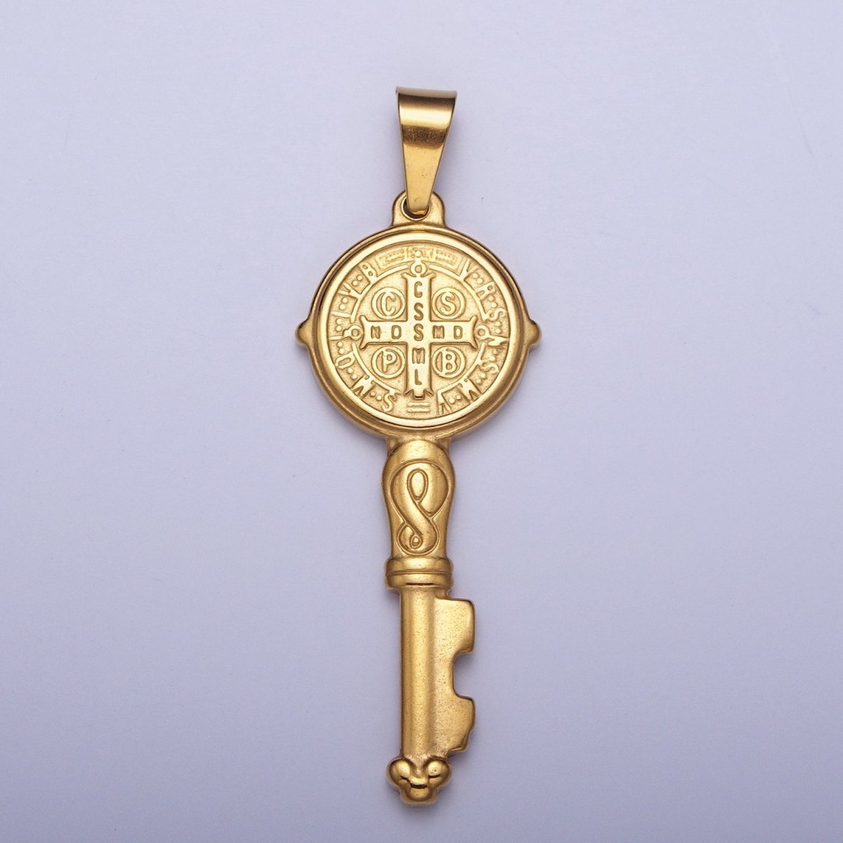 Big 24k Gold plated Saint Benedict Pendant Double Sided San Benito Charm Religious Key Pendant X-648 - DLUXCA