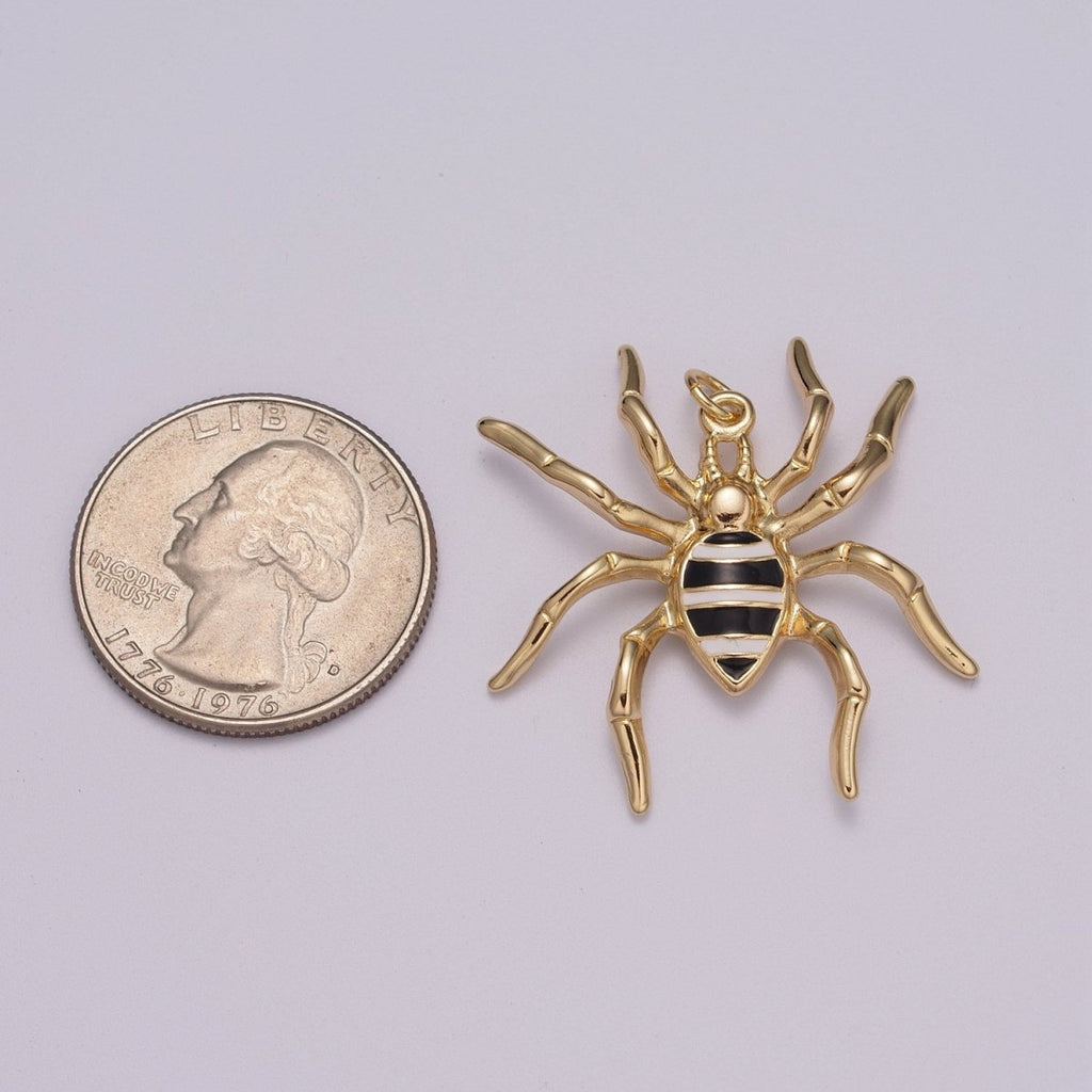 Big Black Spider Charm Pendant | Enamel Spider Charm | Halloween Enamel Pendants | Halloween Inspired Spider Charms | Black Spider Charm, M-789 - DLUXCA