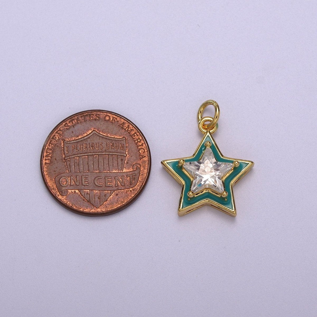 Big Clear CZ Enamel Colorful Star Shape Pendant 14K Gold plated Enamel Charm, Necklace Bracelet Component M-678 - M-681