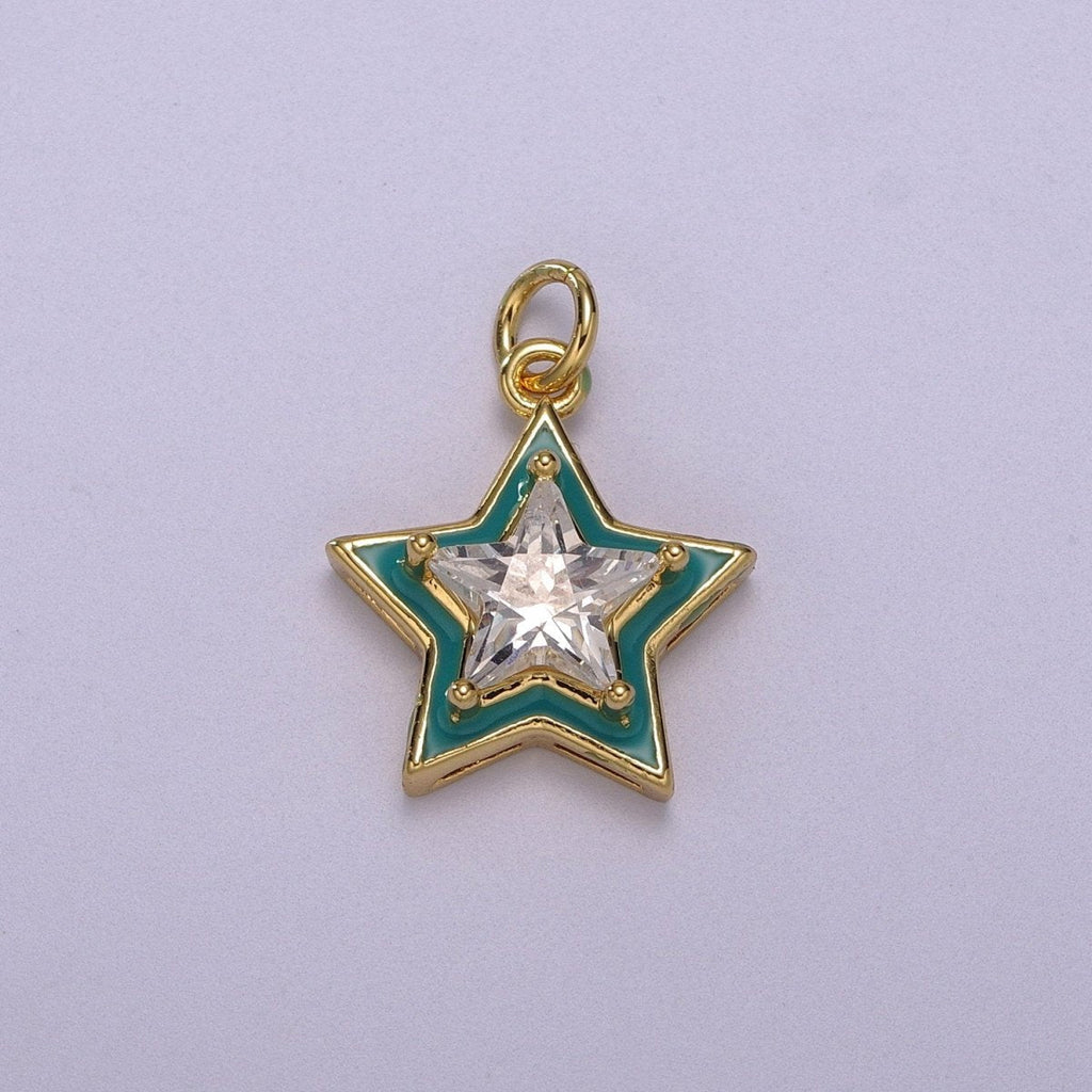 Big Clear CZ Enamel Colorful Star Shape Pendant 14K Gold plated Enamel Charm, Necklace Bracelet Component M-678 - M-681