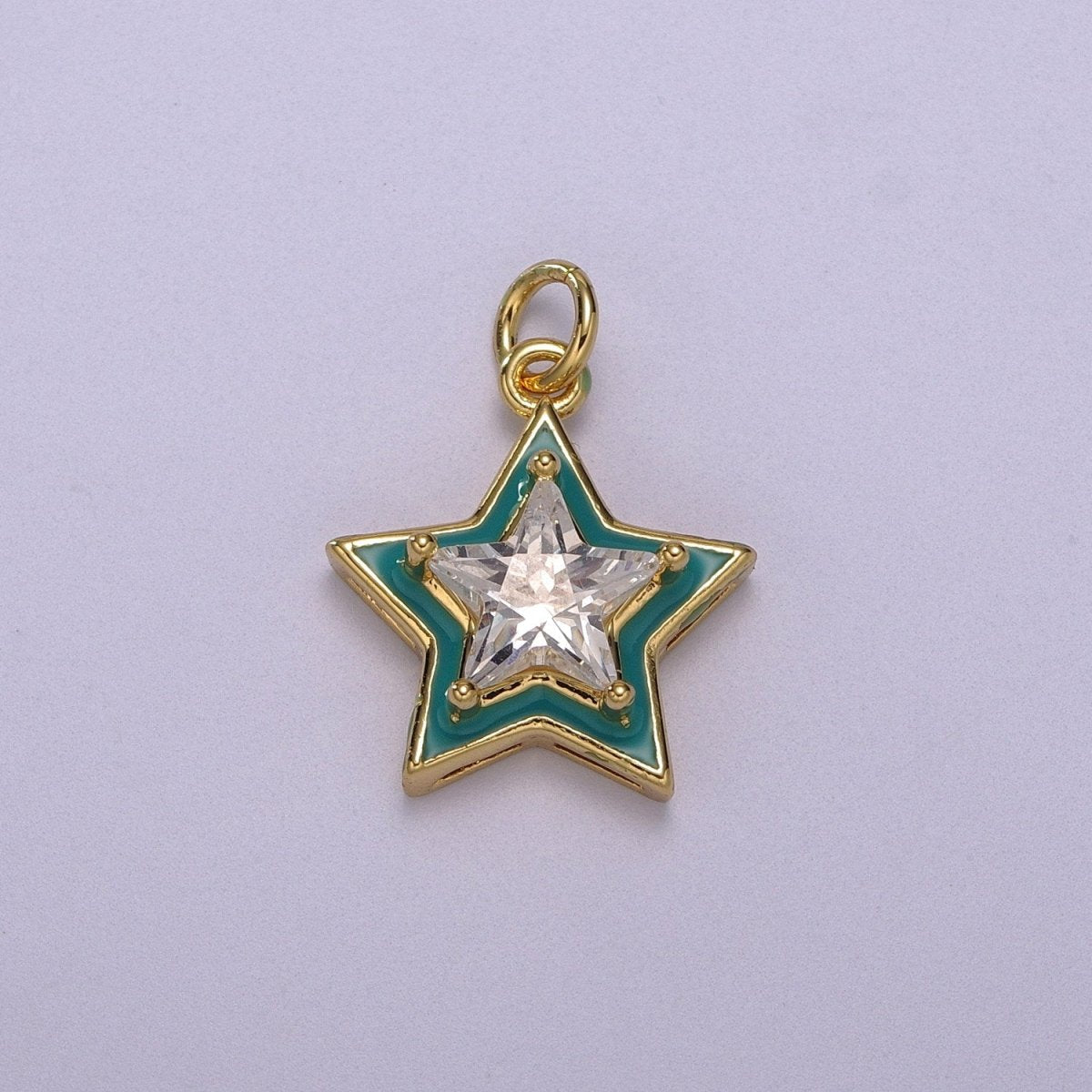 Big Clear CZ Enamel Colorful Star Shape Pendant 14K Gold plated Enamel Charm, Necklace Bracelet Component M-678 - M-681