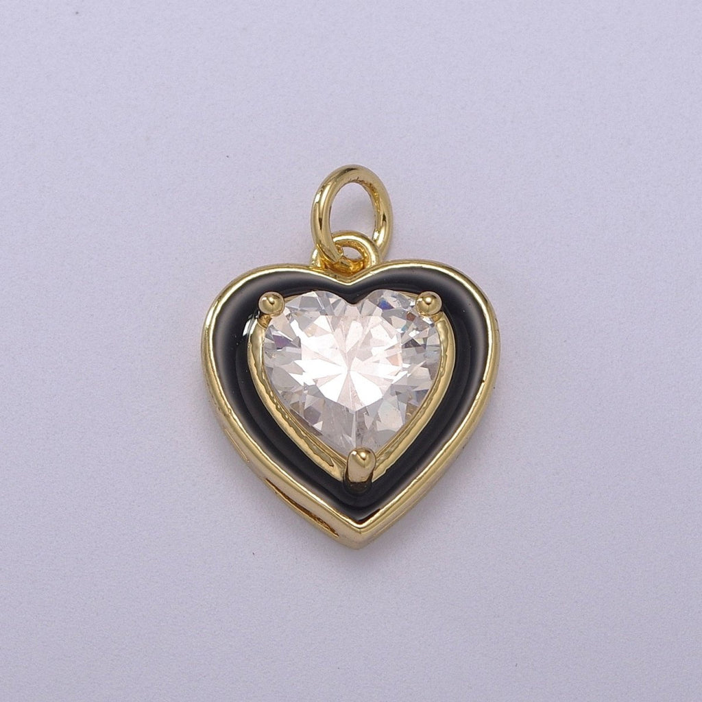 Big Clear CZ Micro Pave on Enamel Colorful Heart Shape Pendant 14K Gold plated Enamel Charm, Necklace Bracelet Component M-670 - M-673