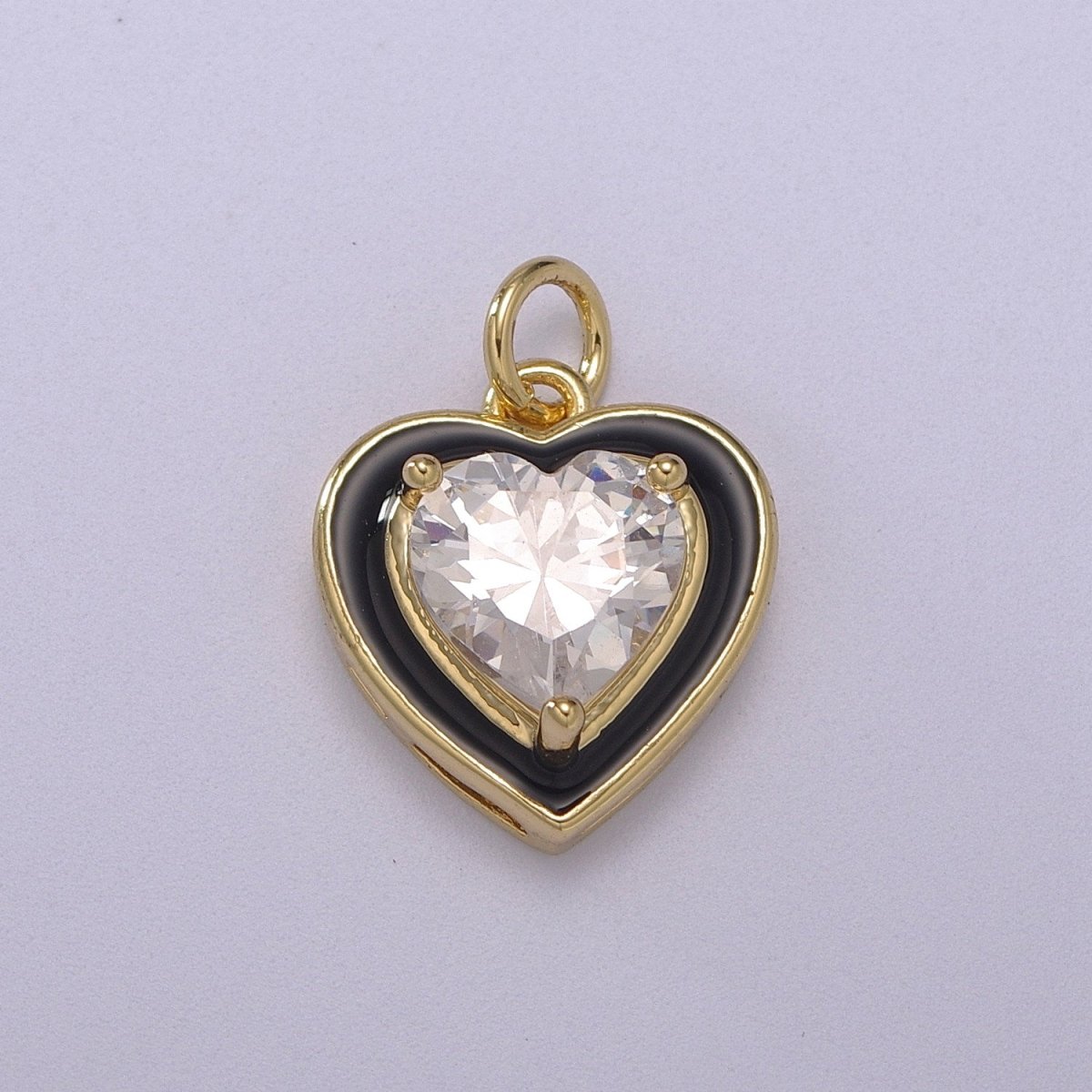 Big Clear CZ Micro Pave on Enamel Colorful Heart Shape Pendant 14K Gold plated Enamel Charm, Necklace Bracelet Component M-670 - M-673