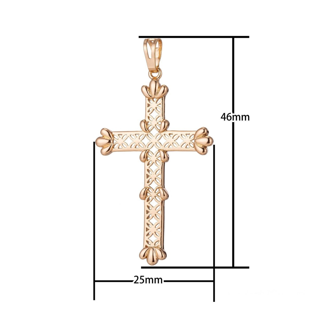 Big Cross Charm, 18K Gold plated Pendant Dainty Cross Necklace Charm for Jewelry Making H-889 - DLUXCA