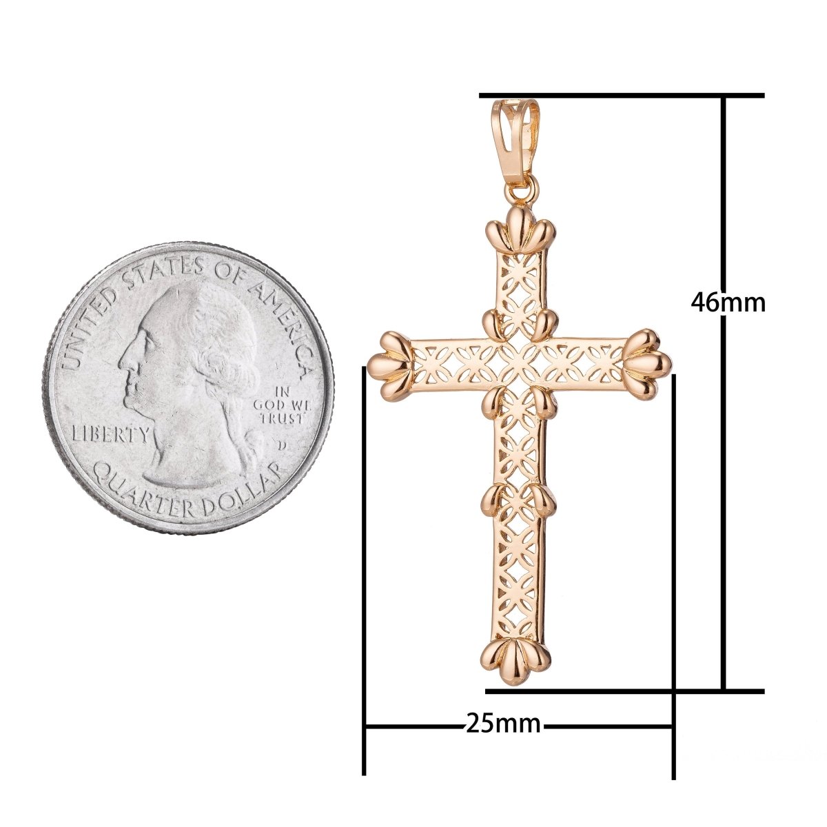 Big Cross Charm, 18K Gold plated Pendant Dainty Cross Necklace Charm for Jewelry Making H-889 - DLUXCA