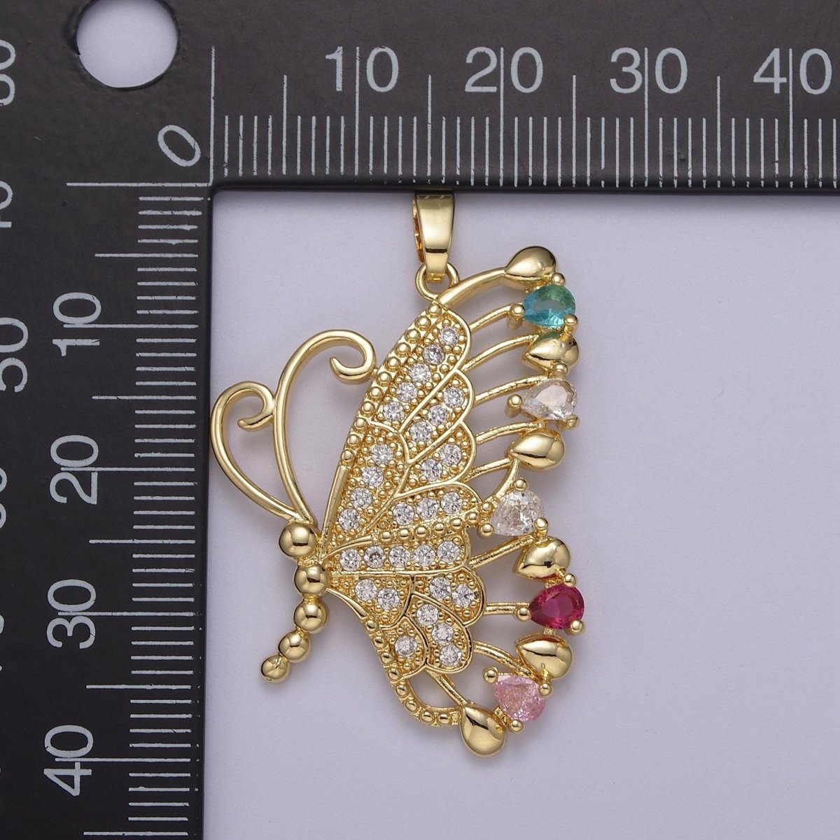 Big CZ Butterfly Pendant 24K Gold plated Mariposa Charm Necklace Supply J-518 - DLUXCA