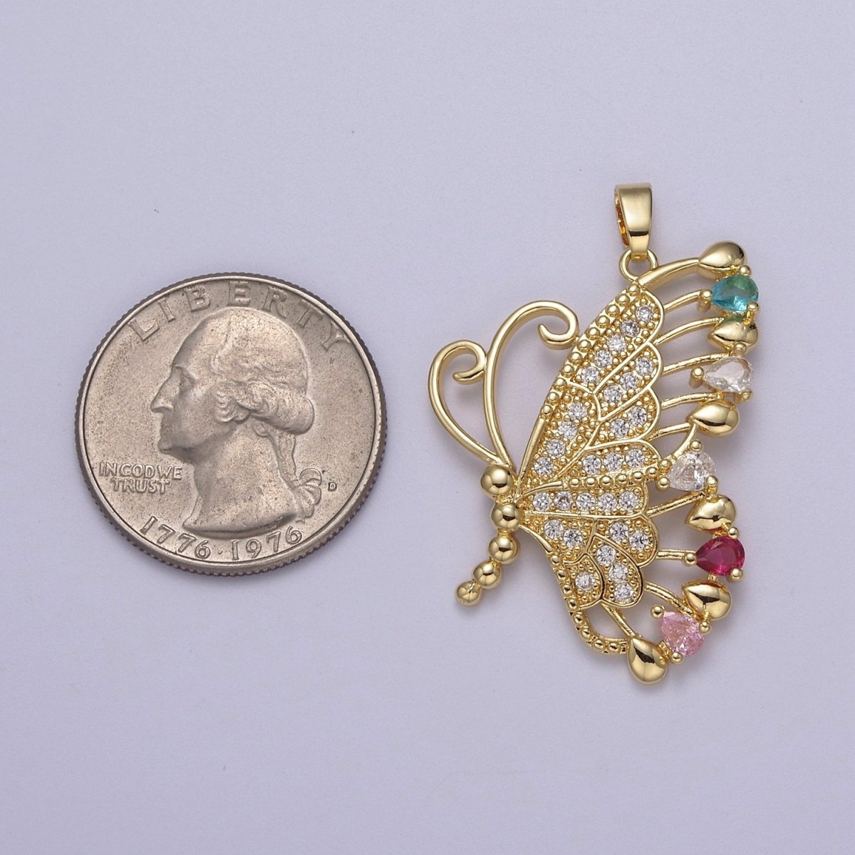 Big CZ Butterfly Pendant 24K Gold plated Mariposa Charm Necklace Supply J-518 - DLUXCA