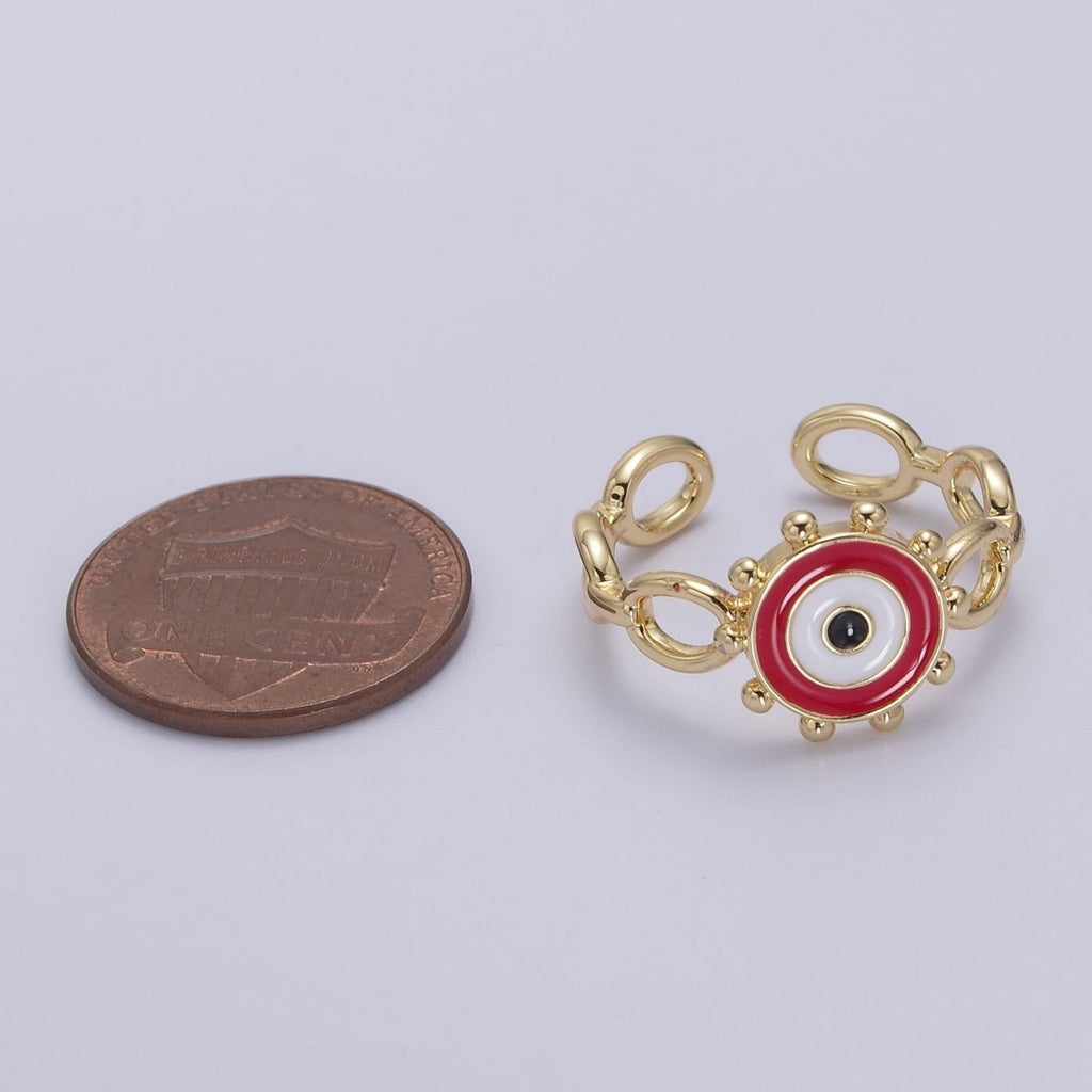 Big Evil Eye Gold Ring Enamel Eye Ring Midi Open Adjustable Ring S-461 ~ S-465