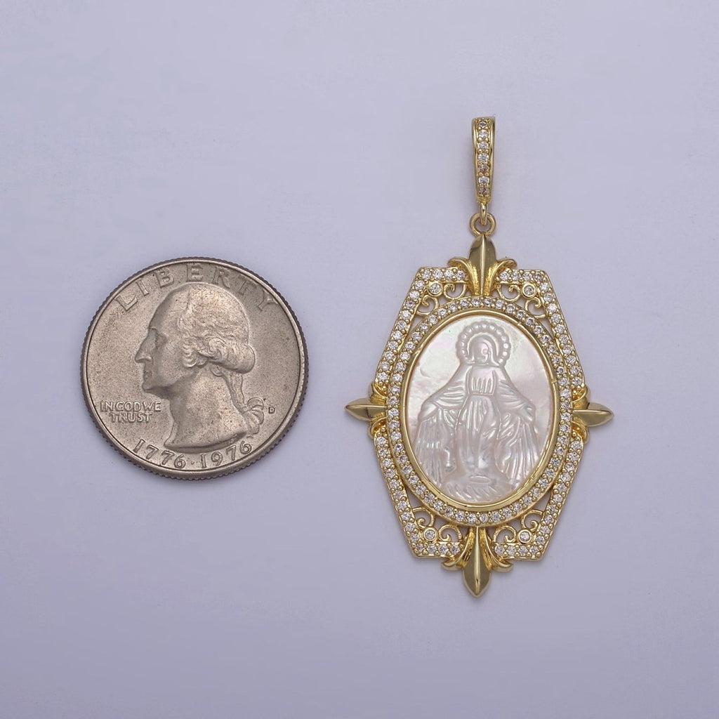 Big Pearl Statement Virgin Mary / Miraculous Lady Pendant Pearl Medallion Charm N-567 N-568
