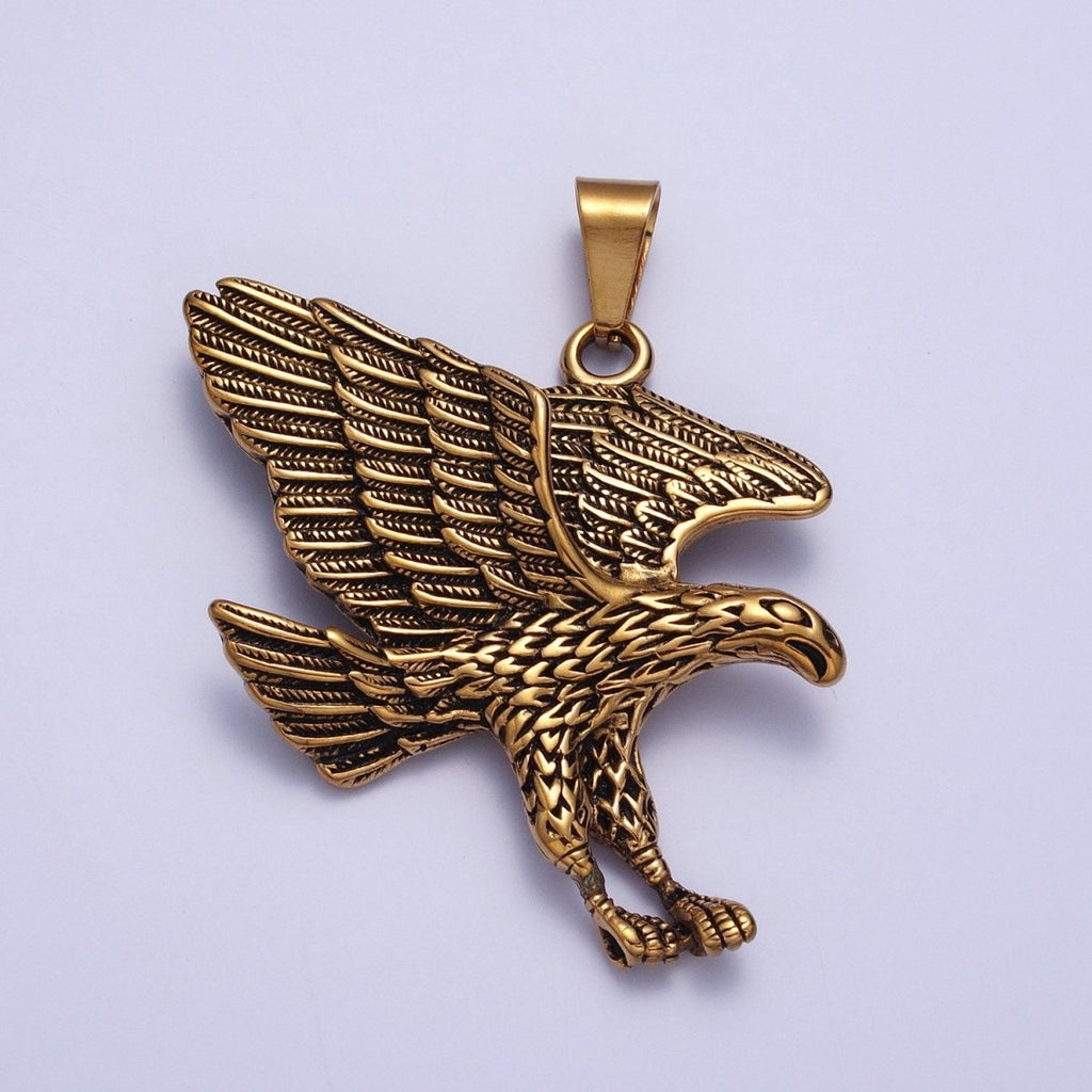 BIG Silver Flying Eagle Pendant Gold Hawk Stainless Steel Charm | X-663 X-664 - DLUXCA