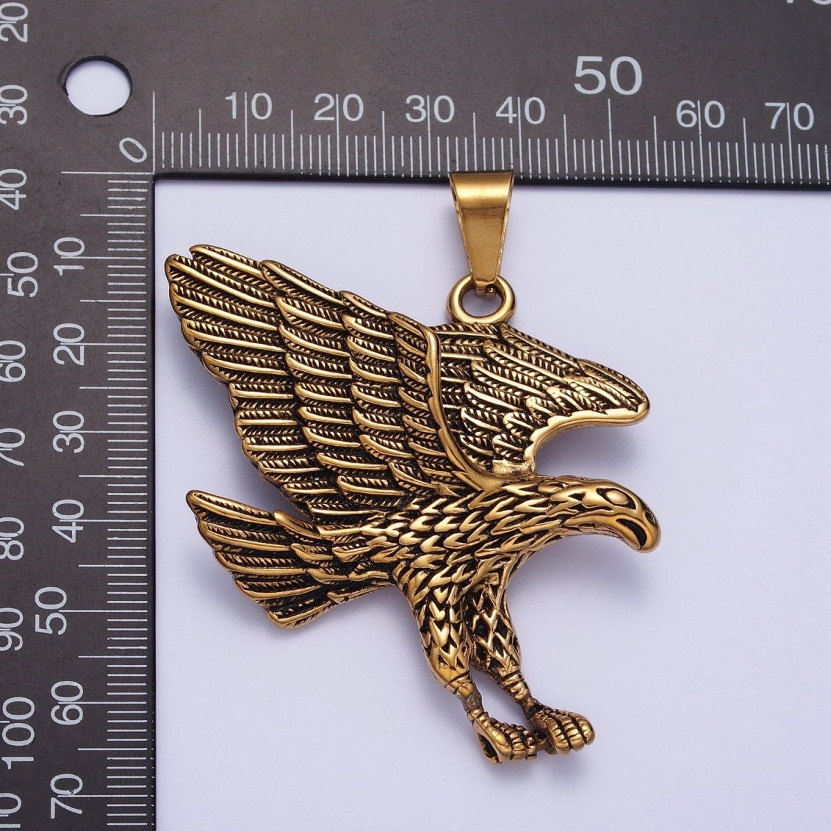 BIG Silver Flying Eagle Pendant Gold Hawk Stainless Steel Charm | X-663 X-664 - DLUXCA