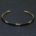 Black Enamel Adjustable Bangle Bracelet 24K Gold plated Enamel Open Bracelet stacking Jewelry | WA-104 Clearance Pricing - DLUXCA